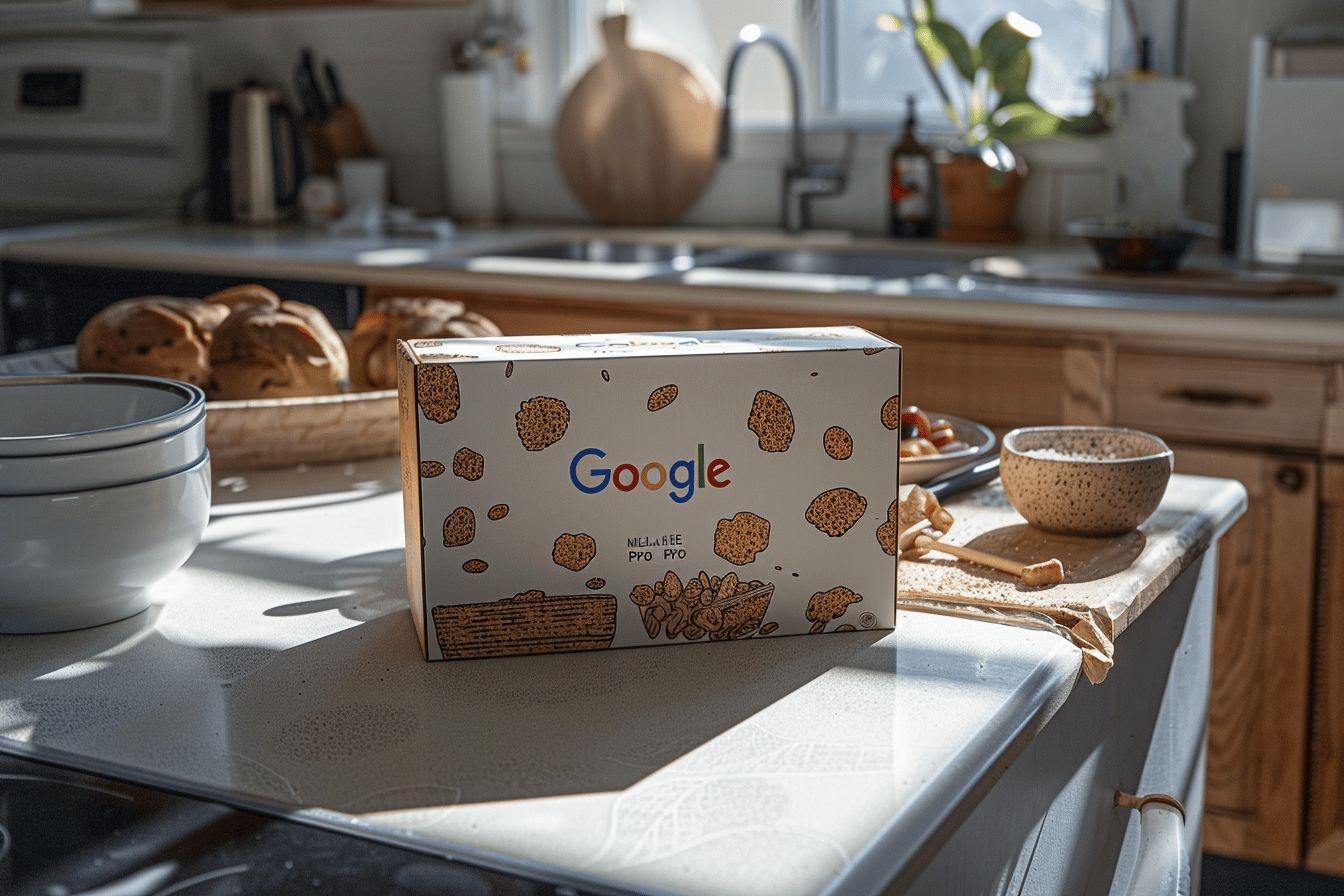 Une boîte de produits Google posée sur un comptoir de cuisine