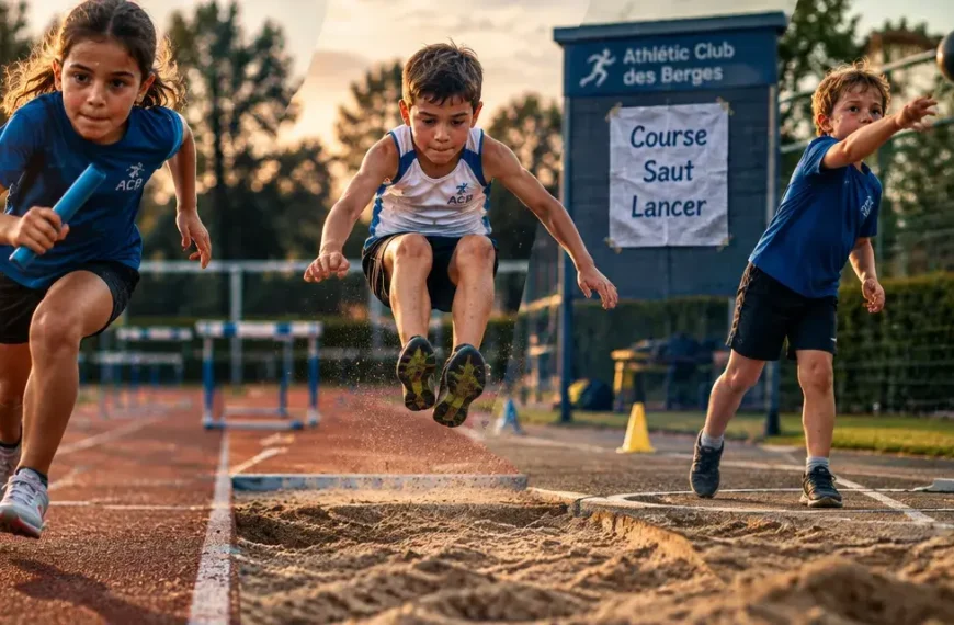 Athlétisme enfant : courir sauter lancer au stade