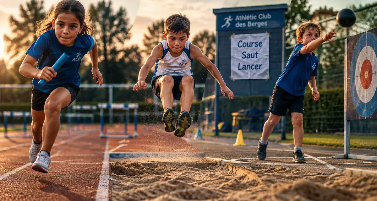 Athlétisme enfant : courir sauter lancer au stade