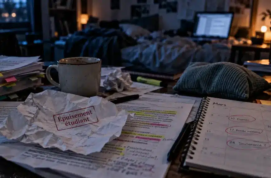 Burn out étudiant : bureau surchargé, épuisement en chambre d’étudiant